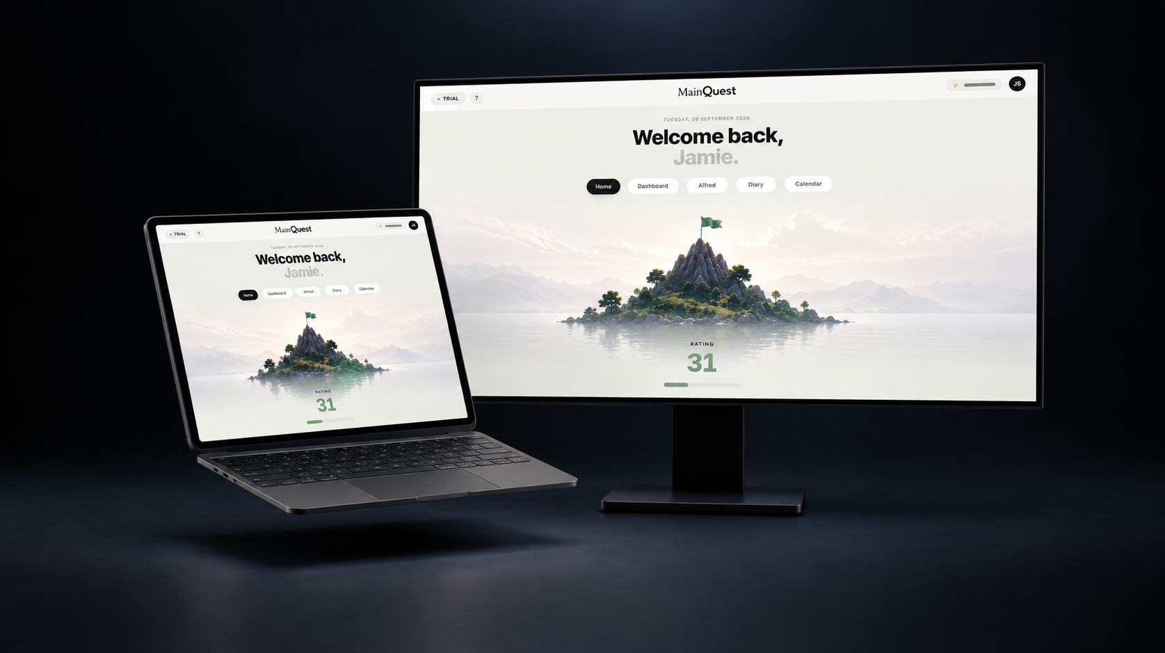 MainQuest open on a laptop and an external monitor