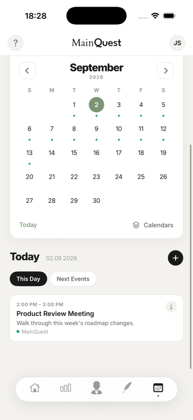 Weekly calendar inside MainQuest